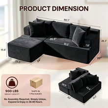 Load image into Gallery viewer, Couch Modular Sectional 3 Seater Sofa L-Shaped Black,81" Boneless Sofa Bed, Deep Seat and Side Pockets,Breathable Cheneille, High Density Pure Sponge,No Assembly Needed
