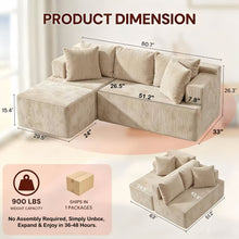 Load image into Gallery viewer, Couch Modular Sectional 3 Seater Sofa L-Shaped Khaki，81" Boneless Sofa Bed, Deep Seat and Side Pockets,Breathable Cheneille, High Density Pure Sponge,No Assembly Needed
