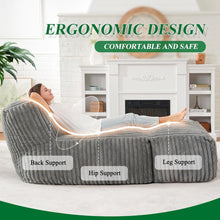 Load image into Gallery viewer, Ergonomic Bean Bag Chaise Lounger with Vertical Plush Fabric and High-Density Foam for Living Room Reading, Napping, and TV Watching (Beige)
