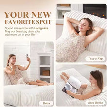 Load image into Gallery viewer, Ergonomic Bean Bag Chaise Lounger with Vertical Plush Fabric and High-Density Foam for Living Room Reading, Napping, and TV Watching (Beige)
