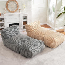 Load image into Gallery viewer, Ergonomic Bean Bag Chaise Lounger with Vertical Plush Fabric and High-Density Foam for Living Room Reading, Napping, and TV Watching (Beige)
