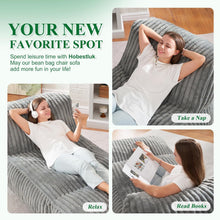 Load image into Gallery viewer, Ergonomic Bean Bag Chaise Lounger with Vertical Plush Fabric and High-Density Foam for Living Room Reading, Napping, and TV Watching (Beige)
