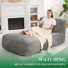 Load image into Gallery viewer, Ergonomic Bean Bag Chaise Lounger with Vertical Plush Fabric and High-Density Foam for Living Room Reading, Napping, and TV Watching (Beige)
