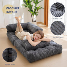 Load image into Gallery viewer, Foldable Corduroy Sofa Bed with Quilted Buttons and Pillow, Convertible Lounger for Reading, Gaming, Napping, and Relaxing at Home (Black)

