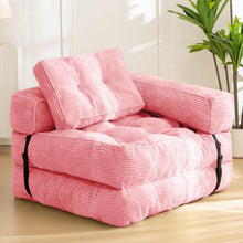 Load image into Gallery viewer, Foldable Corduroy Sofa Bed with Quilted Buttons and Pillow, Convertible Lounger for Reading, Gaming, Napping, and Relaxing at Home (Pink)
