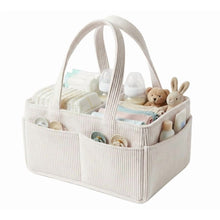 Load image into Gallery viewer, Portable Corduroy Nursery Diaper Storage Basket With Handle Adjustable Dividers Large Capacity For Nursery Bathroom Living Room Car Baby Supplies Storage Organization
