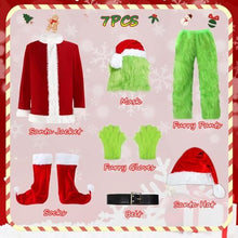 Load image into Gallery viewer, Adult Green Monster Christmas Santa Costume Set for Holiday Parties, Cosplay &amp; Themed Events, S (green)
