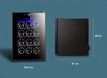 Load image into Gallery viewer, 12 Bottle Thermoelectric Wine Fridge, 65W, UV Protected Glass Door, Soft LED Illumination
