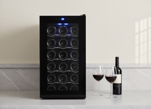 Load image into Gallery viewer, 18 Bottle Thermoelectric Wine Fridge, 130W, UV Protected Glass Door, Soft LED Illumination
