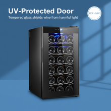 Load image into Gallery viewer, 18 Bottle Thermoelectric Wine Fridge, 130W, UV Protected Glass Door, Soft LED Illumination
