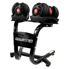 Load image into Gallery viewer, Powertrain 48kg Adjustable Dumbbells Set with Stand, Quick Dial Free Weights for Home Gym Strength Training - Red
