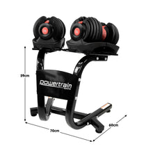 Load image into Gallery viewer, Powertrain 48kg Adjustable Dumbbells Set with Stand, Quick Dial Free Weights for Home Gym Strength Training - Red
