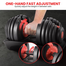 Load image into Gallery viewer, Powertrain 48kg Adjustable Dumbbells Set with Stand, Quick Dial Free Weights for Home Gym Strength Training - Red
