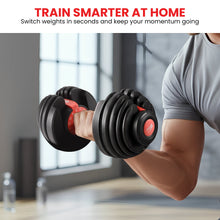 Load image into Gallery viewer, Powertrain 48kg Adjustable Dumbbells Set with Stand, Quick Dial Free Weights for Home Gym Strength Training - Red
