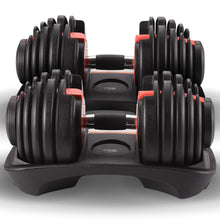 Load image into Gallery viewer, Powertrain 48kg Adjustable Dumbbells Set with Stand, Quick Dial Free Weights for Home Gym Strength Training - Red
