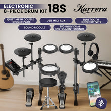 Load image into Gallery viewer, Karrera 18S Electronic Drum Kit Mesh Pads 8in Snare Bluetooth Sounds USB/MIDI Output Kick Pedals Drum Coach &amp; Metronome
