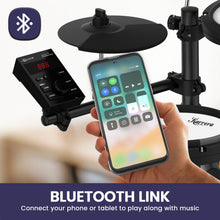 Load image into Gallery viewer, Karrera 18S Electronic Drum Kit Mesh Pads 8in Snare Bluetooth Sounds USB/MIDI Output Kick Pedals Drum Coach &amp; Metronome
