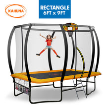Load image into Gallery viewer, Kahuna 6 Ft X 9 Ft Rectangular Outdoor Trampoline With LED Basketball Set Orange
