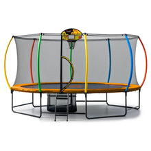 Load image into Gallery viewer, Kahuna 10 ft x 15 ft Oval Outdoor Trampoline w/ Basketball Set Reversible Rainbow &amp; Orange Safety Pad Safety Net Ladder
