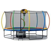 Load image into Gallery viewer, Kahuna 10 ft x 15 ft Oval Outdoor Trampoline L.E.D. Basketball Set Reversible Rainbow &amp; Orange Safety Pad Safety Net Ladder
