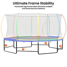 Load image into Gallery viewer, Kahuna 10 ft x 15 ft Oval Outdoor Trampoline L.E.D. Basketball Set Reversible Rainbow &amp; Orange Safety Pad Safety Net Ladder
