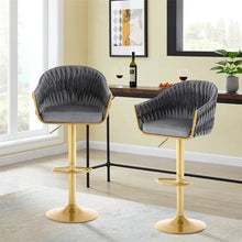 Load image into Gallery viewer, Modern Velvet Breakfast Bar Stools Swivel Barstools Adjustable Counter Stools with Backrest (Gold-Grey)
