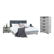 Load image into Gallery viewer, King 4 Pcs Bedroom Suite with Tallboy Fabric Combination of Black &amp; Cement Colour
