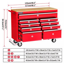 Load image into Gallery viewer, 9 Drawers Tool Box Chest Cabinet Trolley Box Garage Storage Toolbox Red 1000lbs
