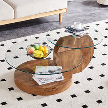 Load image into Gallery viewer, 'MINORI' Double Layer Clear Tempered Glass Dark Wood Grain Coffee Table

