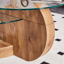 Load image into Gallery viewer, 'MINORI' Double Layer Clear Tempered Glass Dark Wood Grain Coffee Table
