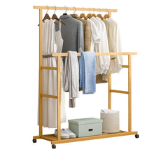 Load image into Gallery viewer, Double Rail Heavy Strong Rolling Clothes Rack with Trousers Rack &amp; Bottom Shelf
