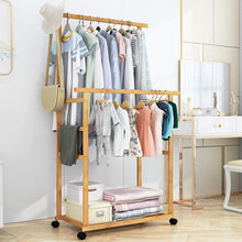 Load image into Gallery viewer, Double Rail Heavy Strong Rolling Clothes Rack with Trousers Rack &amp; Bottom Shelf
