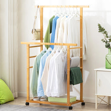 Load image into Gallery viewer, Double Rail Heavy Strong Rolling Clothes Rack with Trousers Rack &amp; Bottom Shelf
