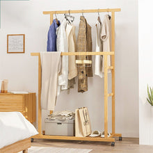 Load image into Gallery viewer, Double Rail Heavy Strong Rolling Clothes Rack with Trousers Rack &amp; Bottom Shelf
