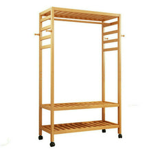 Load image into Gallery viewer, 169cm Mildrew-proof Bamboo Clothes Shelves Stand On Wheels Coat Shoes Bags Rack
