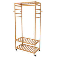 Load image into Gallery viewer, 169cm Mildrew-proof Bamboo Clothes Shelves Stand On Wheels Coat Shoes Bags Rack
