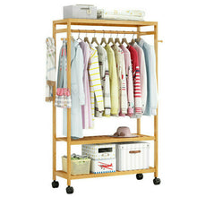 Load image into Gallery viewer, 169cm Mildrew-proof Bamboo Clothes Shelves Stand On Wheels Coat Shoes Bags Rack
