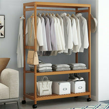 Load image into Gallery viewer, 169cm Mildrew-proof Bamboo Clothes Shelves Stand On Wheels Coat Shoes Bags Rack
