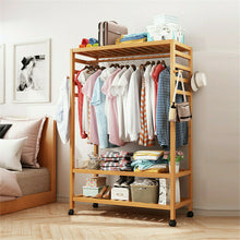Load image into Gallery viewer, 169cm Mildrew-proof Bamboo Clothes Shelves Stand On Wheels Coat Shoes Bags Rack
