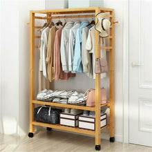 Load image into Gallery viewer, 169cm Mildrew-proof Bamboo Clothes Shelves Stand On Wheels Coat Shoes Bags Rack
