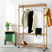 Load image into Gallery viewer, 169cm Mildrew-proof Bamboo Clothes Shelves Stand On Wheels Coat Shoes Bags Rack
