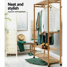 Load image into Gallery viewer, 169cm Mildrew-proof Bamboo Clothes Shelves Stand On Wheels Coat Shoes Bags Rack
