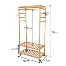 Load image into Gallery viewer, 169cm Mildrew-proof Bamboo Clothes Shelves Stand On Wheels Coat Shoes Bags Rack
