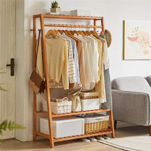 Load image into Gallery viewer, Bamboo Clothes Hanging Garment Rack Portable Laundry Rack Closet Storage Shelves

