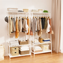 Load image into Gallery viewer, Large White Bamboo Garment Clothes Rack Shoes Coats Shelf w/ 3 Shelves &amp; 10 Hook
