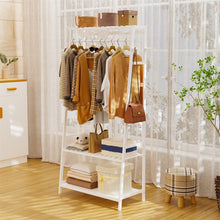 Load image into Gallery viewer, Large White Bamboo Garment Clothes Rack Shoes Coats Shelf w/ 3 Shelves &amp; 10 Hook
