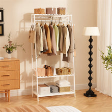 Load image into Gallery viewer, Large White Bamboo Garment Clothes Rack Shoes Coats Shelf w/ 3 Shelves &amp; 10 Hook
