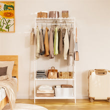 Load image into Gallery viewer, Large White Bamboo Garment Clothes Rack Shoes Coats Shelf w/ 3 Shelves &amp; 10 Hook
