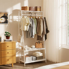 Load image into Gallery viewer, Large White Bamboo Garment Clothes Rack Shoes Coats Shelf w/ 3 Shelves &amp; 10 Hook
