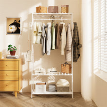 Load image into Gallery viewer, Large White Bamboo Garment Clothes Rack Shoes Coats Shelf w/ 3 Shelves &amp; 10 Hook
